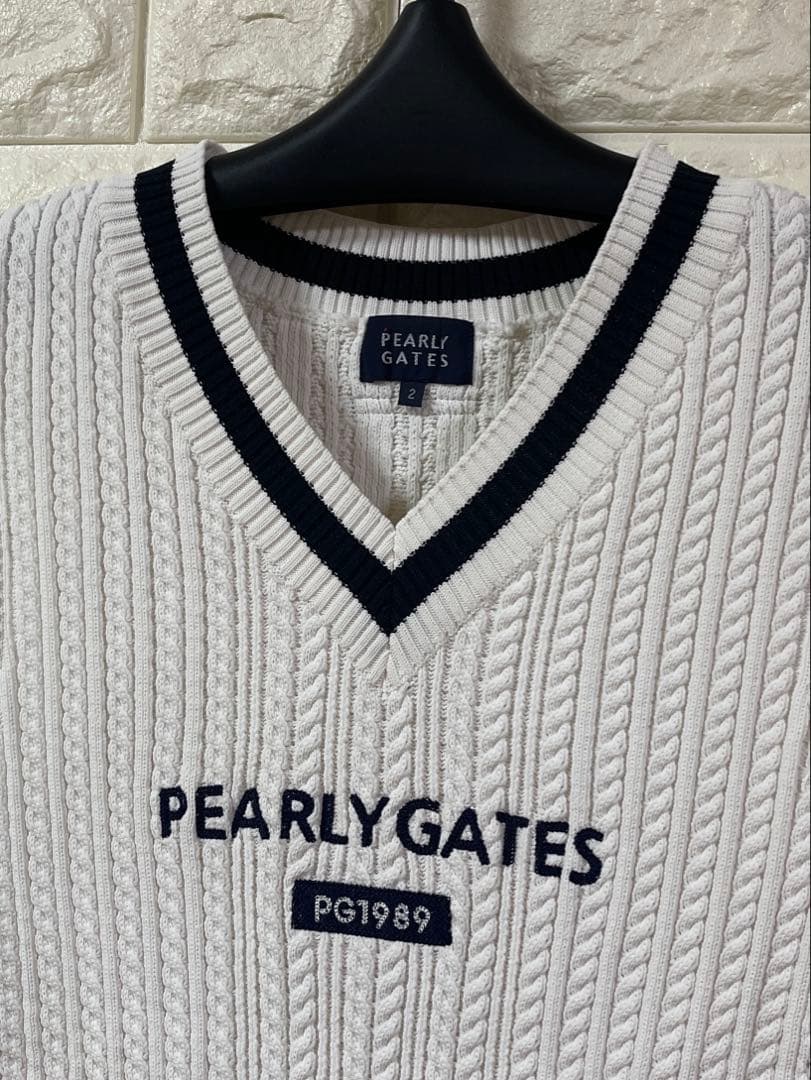 PEARLY GATES ニットベスト ゴルフウェア ロゴ ホワイト 2 日本製