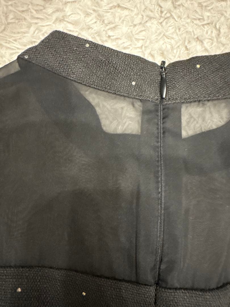 【LEJA】パールビジュー付き透け感プリーツフレアスリーブビーズマーメイド