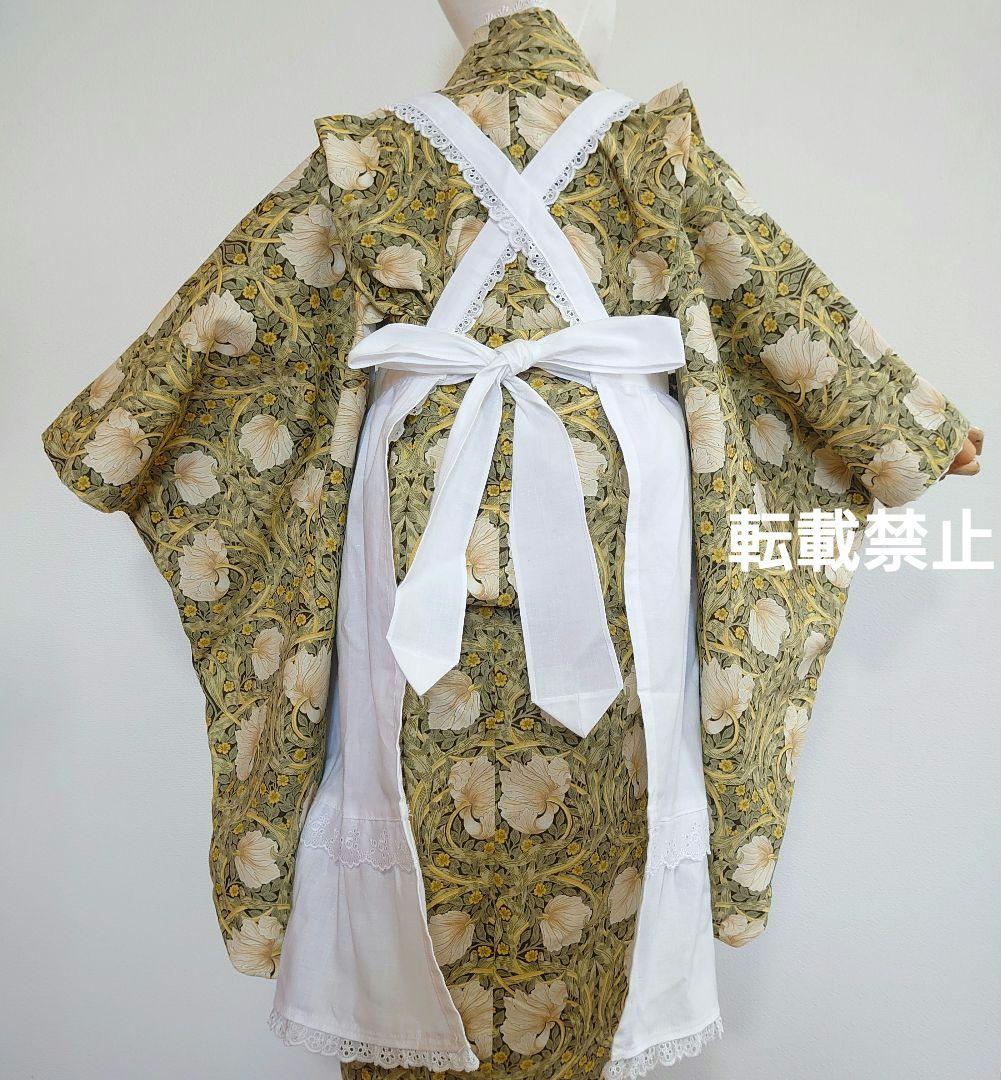 【お値下げ】V＆Aピンパネル使用着物と被布エプロンセット　ヘッドドレス付　３歳