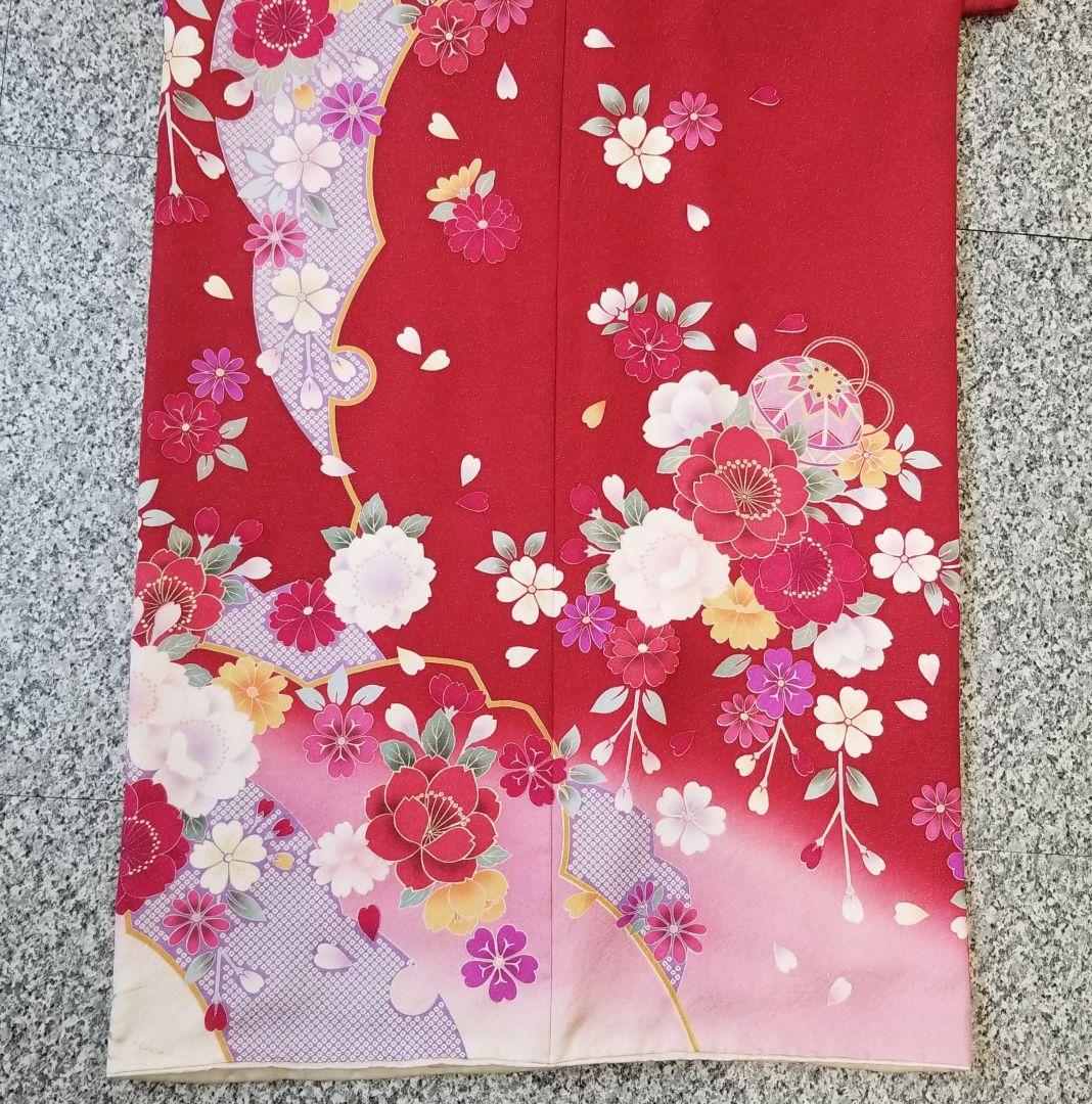 正絹振袖セット外単品 赤地ラメ入花柄 成人式 卒業式に最適