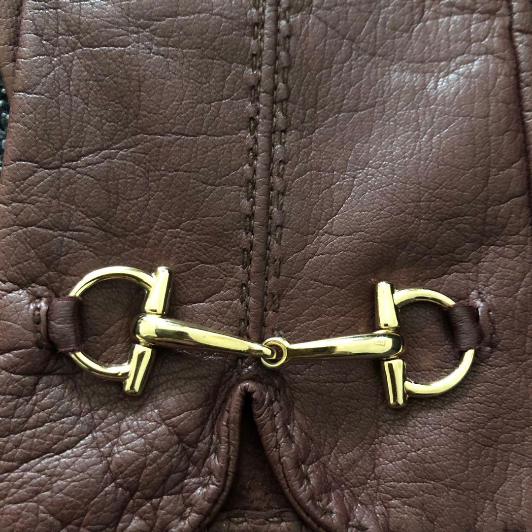 グッチ　GUCCI レザーグローブ　ホースビット革手袋　サイズ7ハーフ　ブラウン