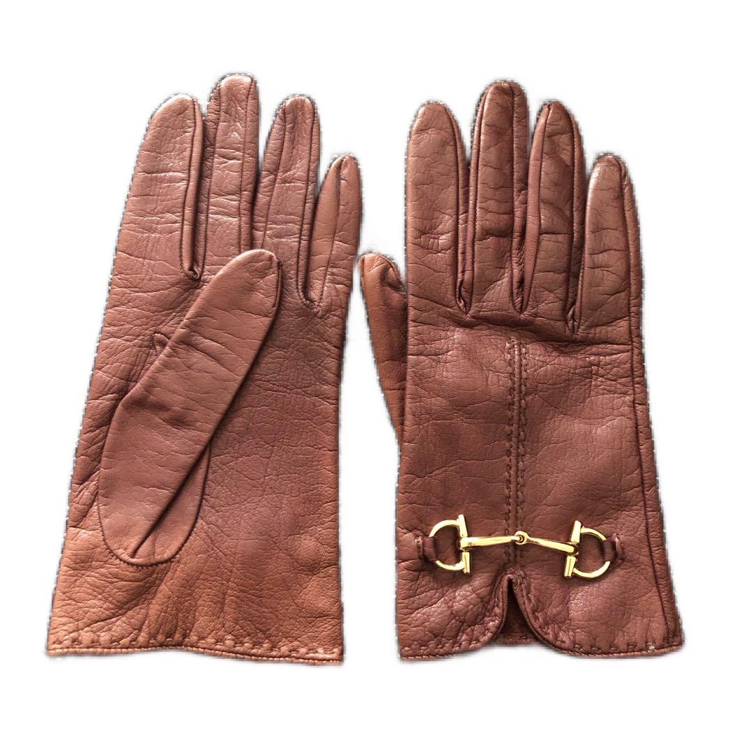 グッチ　GUCCI レザーグローブ　ホースビット革手袋　サイズ7ハーフ　ブラウン