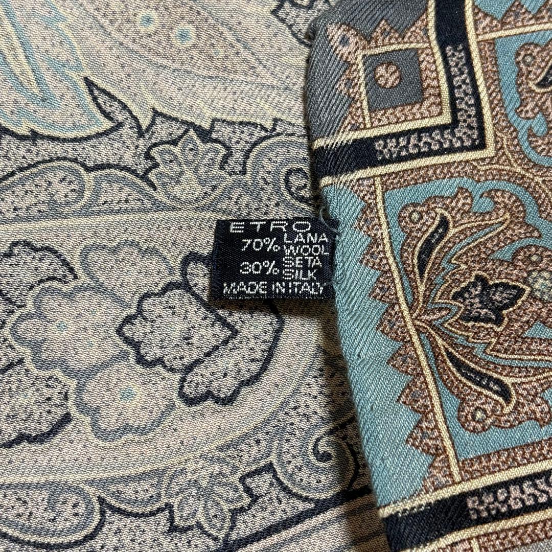 エトロ ETRO 大判 ストール 正方形 ペイズリー シルク ウール