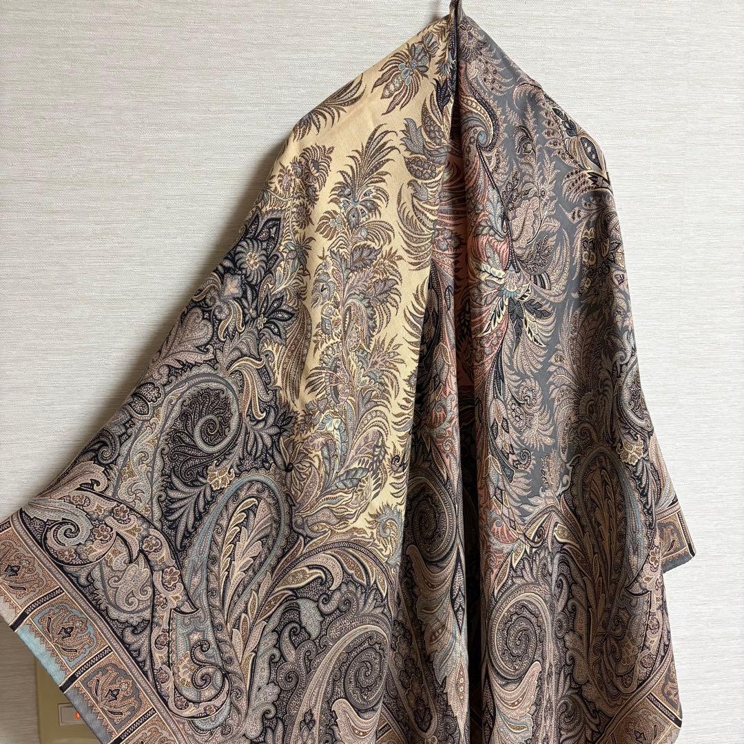 エトロ ETRO 大判 ストール 正方形 ペイズリー シルク ウール