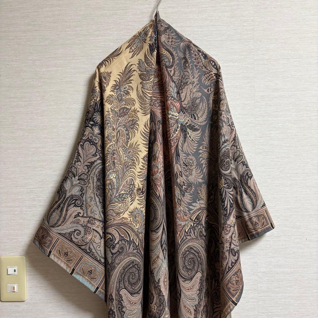 エトロ ETRO 大判 ストール 正方形 ペイズリー シルク ウール