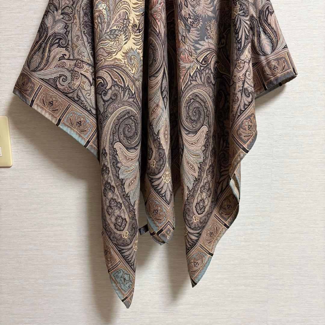 エトロ ETRO 大判 ストール 正方形 ペイズリー シルク ウール