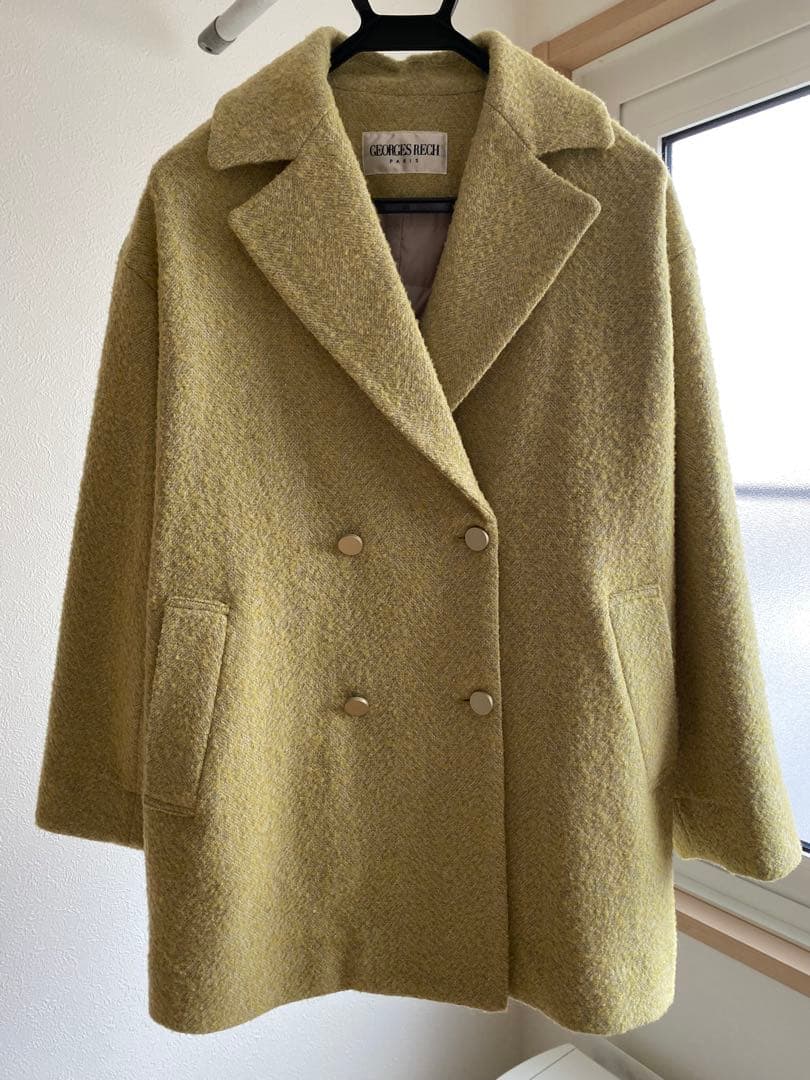 ダブルブレスト チェスターコート イエロー