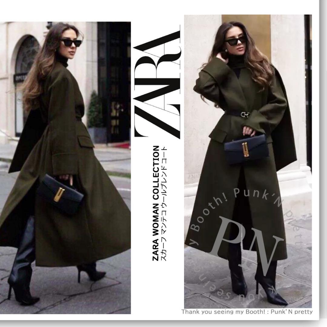 ￥37,990 ZARA ZW スカーフ マンテコ ウールブレンドコートXS-S