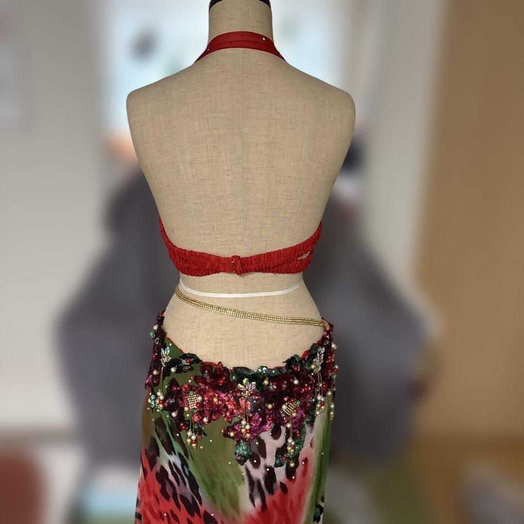 ベリーダンス セットアップ 赤緑装飾