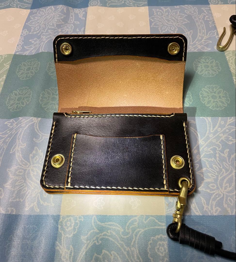 トラッカーウォレット　ミドルサイズ　黒ナチュラル　ウォレットロープ　ベルトループ