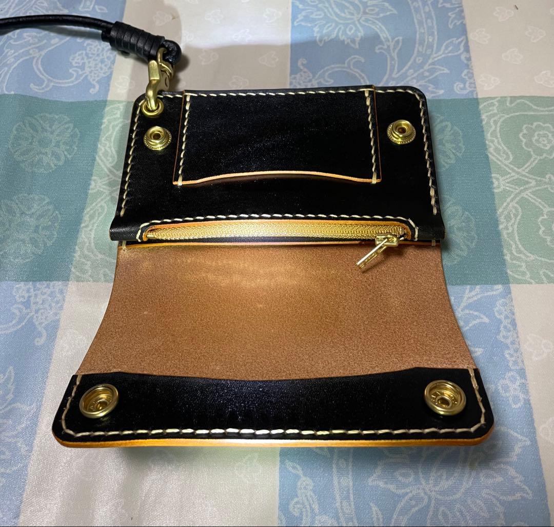 トラッカーウォレット　ミドルサイズ　黒ナチュラル　ウォレットロープ　ベルトループ