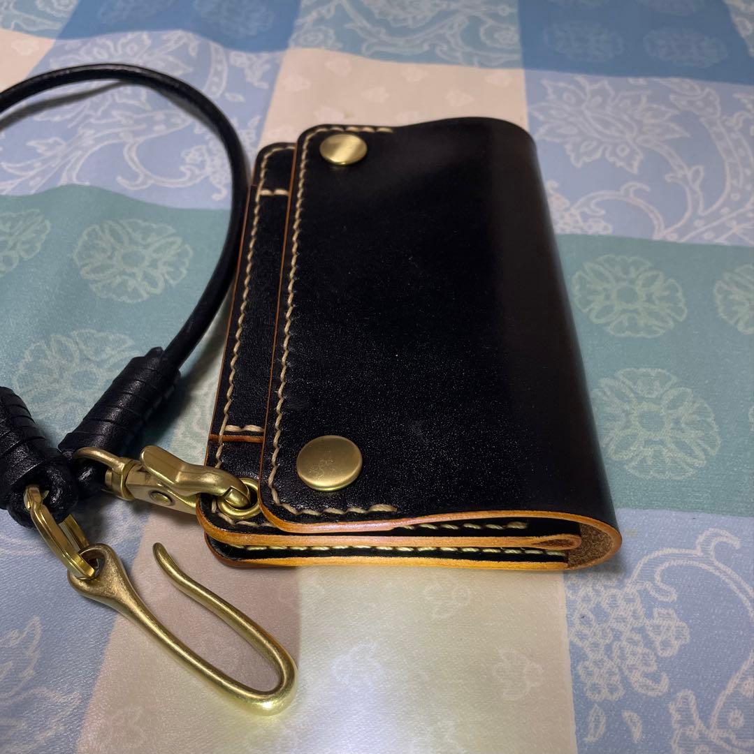 トラッカーウォレット　ミドルサイズ　黒ナチュラル　ウォレットロープ　ベルトループ