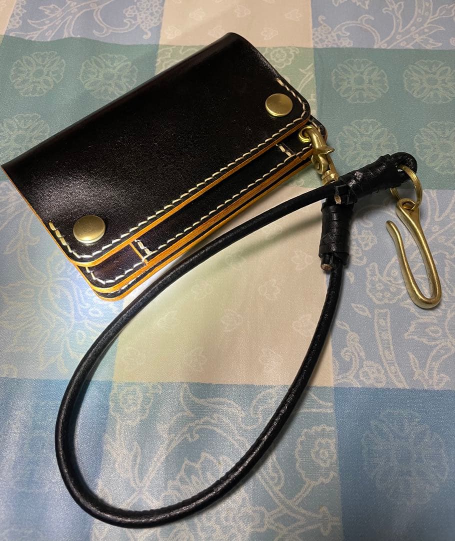 トラッカーウォレット　ミドルサイズ　黒ナチュラル　ウォレットロープ　ベルトループ