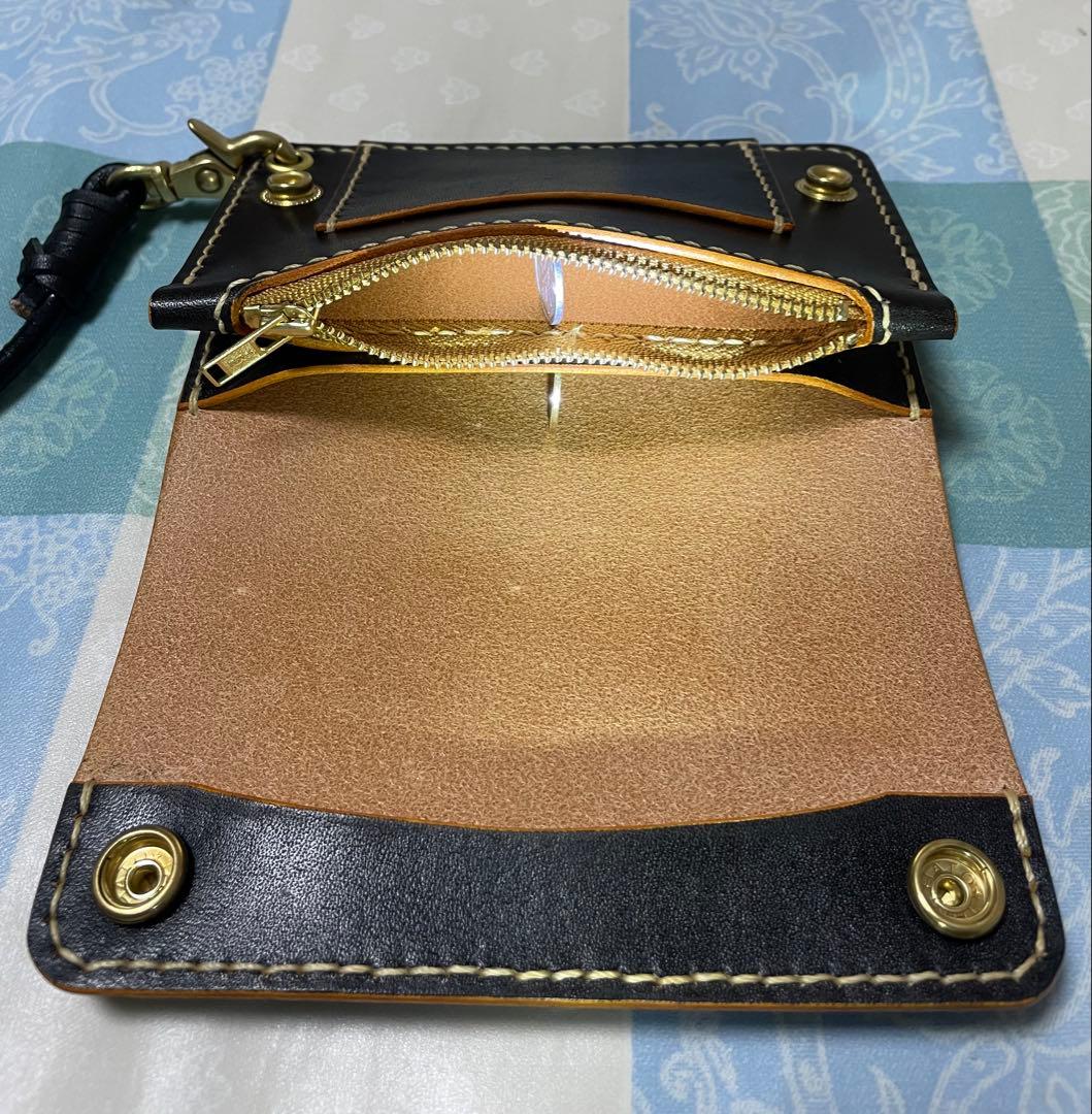 トラッカーウォレット　ミドルサイズ　黒ナチュラル　ウォレットロープ　ベルトループ