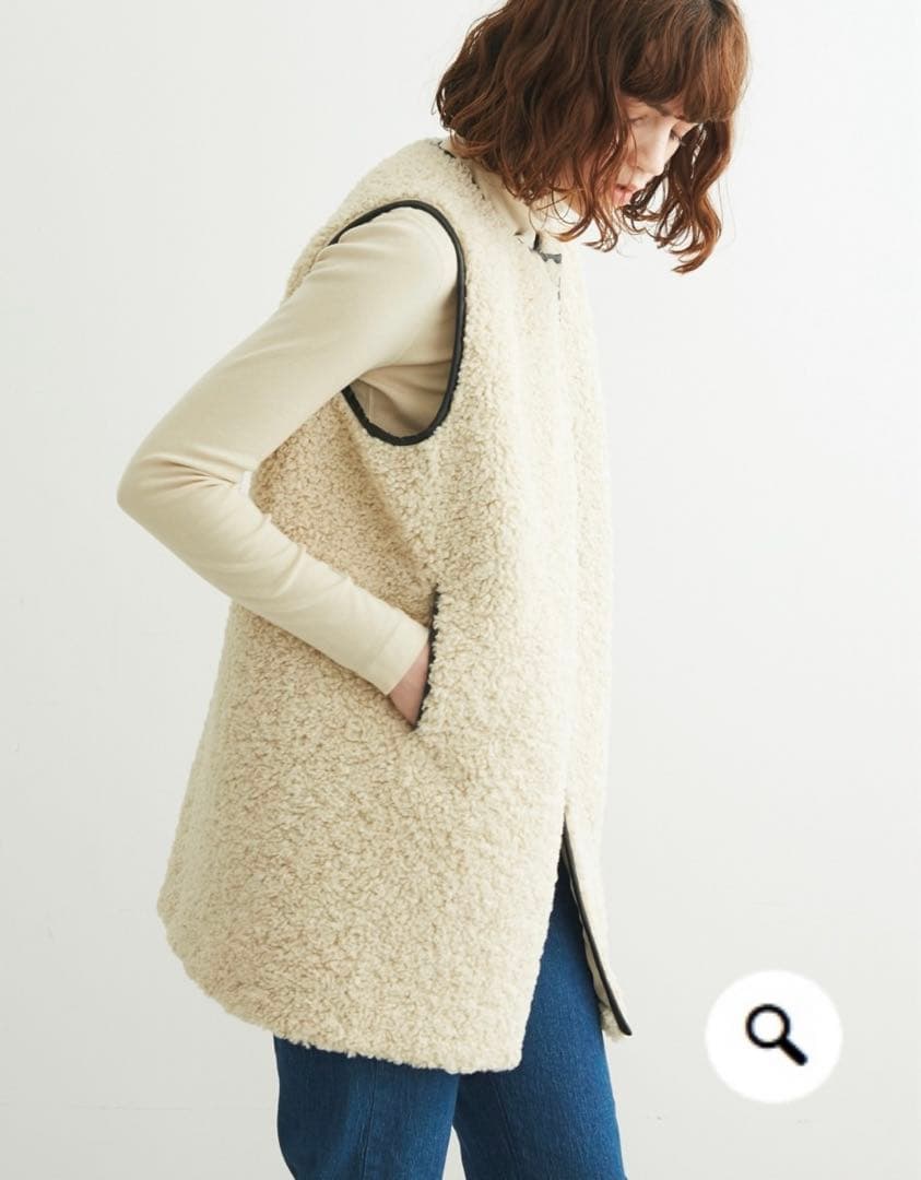 スリードッツ プードルボア アイボリー ボア ノーカラーベスト