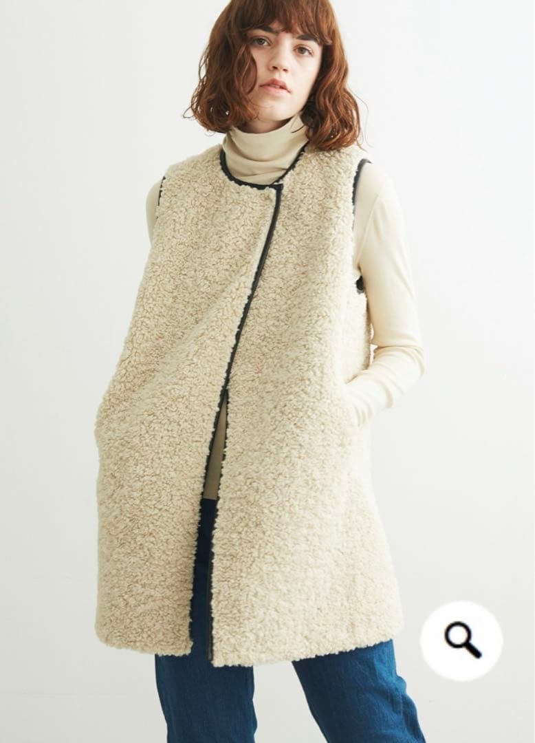 スリードッツ プードルボア アイボリー ボア ノーカラーベスト