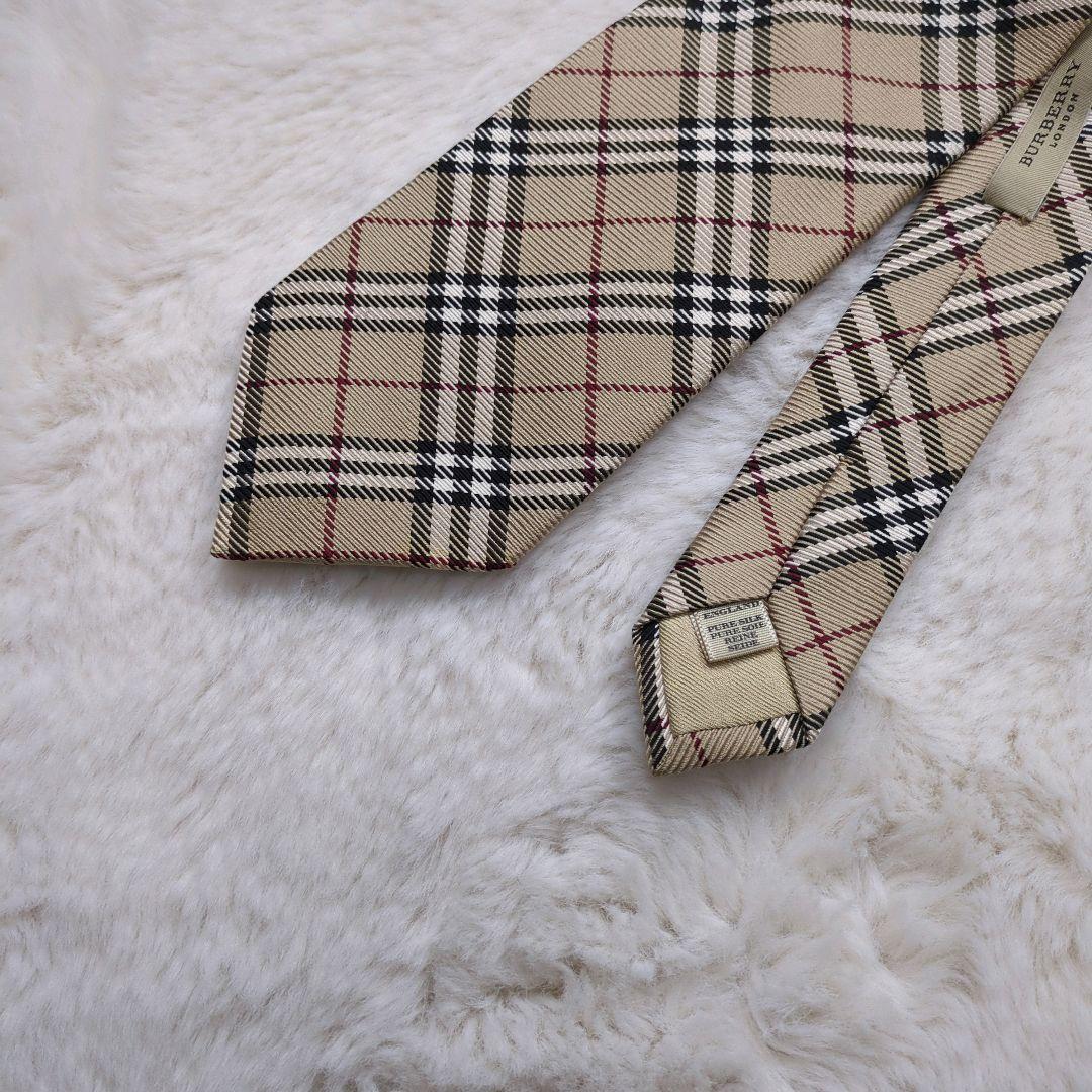 極美品 バーバリーロンドン ネクタイ ノバチェック シルク 絹 ベージュ