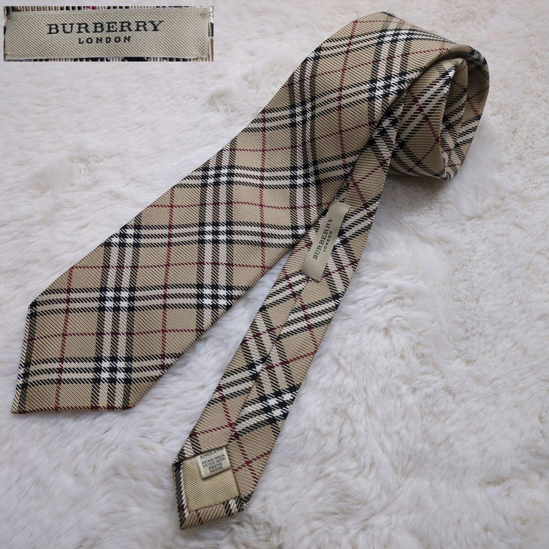 極美品 バーバリーロンドン ネクタイ ノバチェック シルク 絹 ベージュ