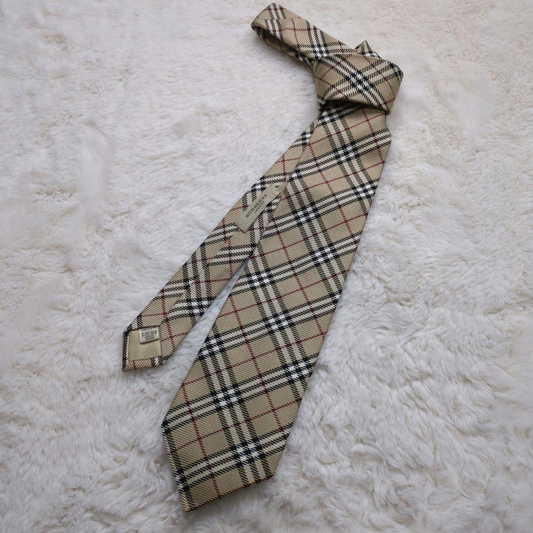 極美品 バーバリーロンドン ネクタイ ノバチェック シルク 絹 ベージュ