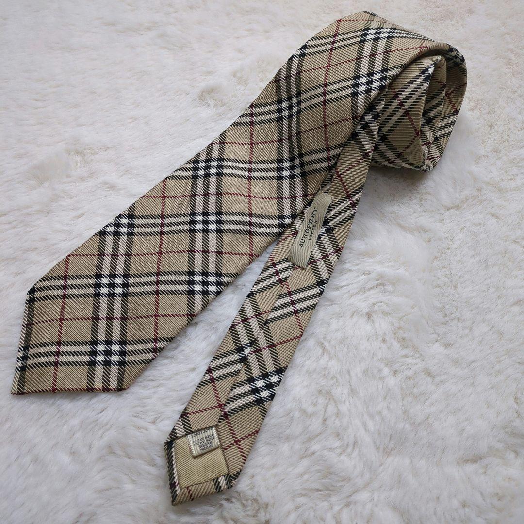 極美品 バーバリーロンドン ネクタイ ノバチェック シルク 絹 ベージュ