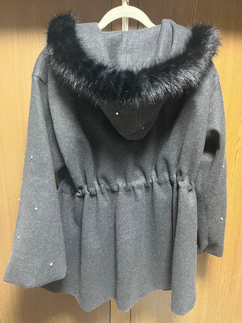 NICE CLAUP ナイスクラップ フードフェイクファービジューミドルコート