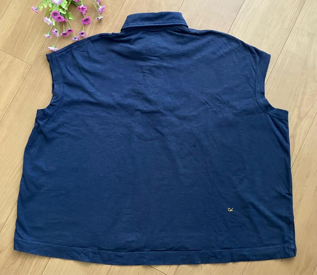 45rpmレディースノースリーブポロシャツ ネイビー ロゴ刺繍