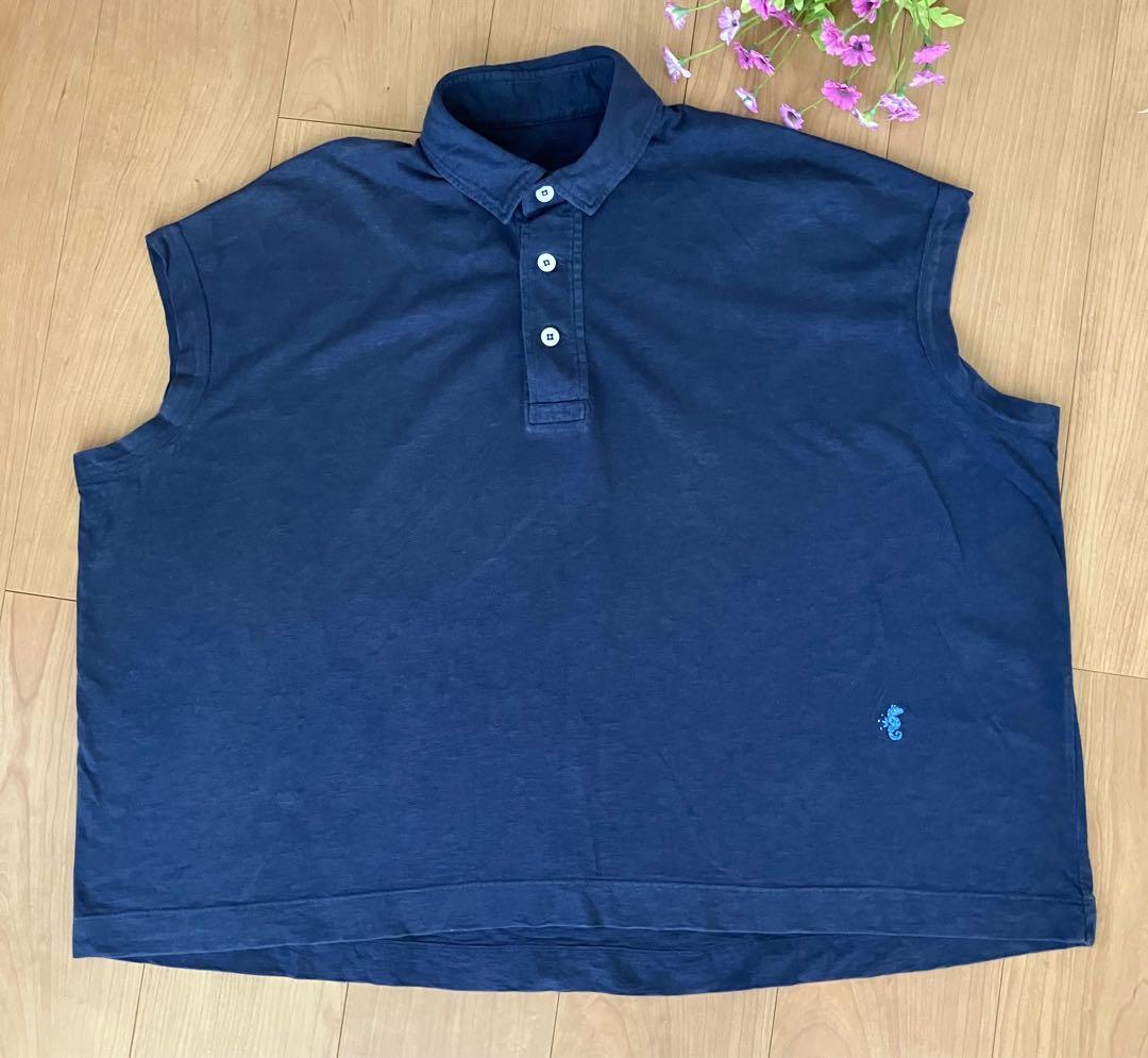 45rpmレディースノースリーブポロシャツ ネイビー ロゴ刺繍