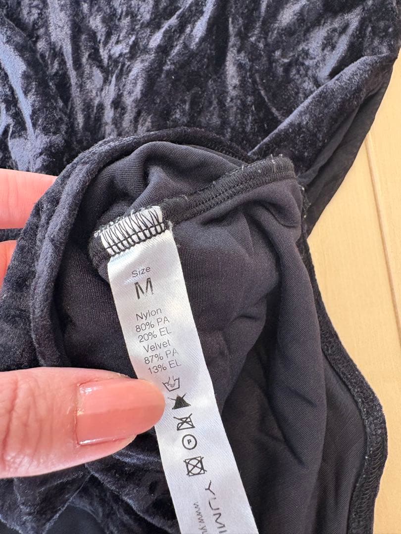 Yumikoレオタード　メッシュ　長袖ベルベット　レオタード M ブラック