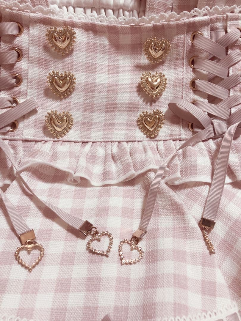 LIZLISA はしごリボンギンガムチェックティアードスカパン ピンク