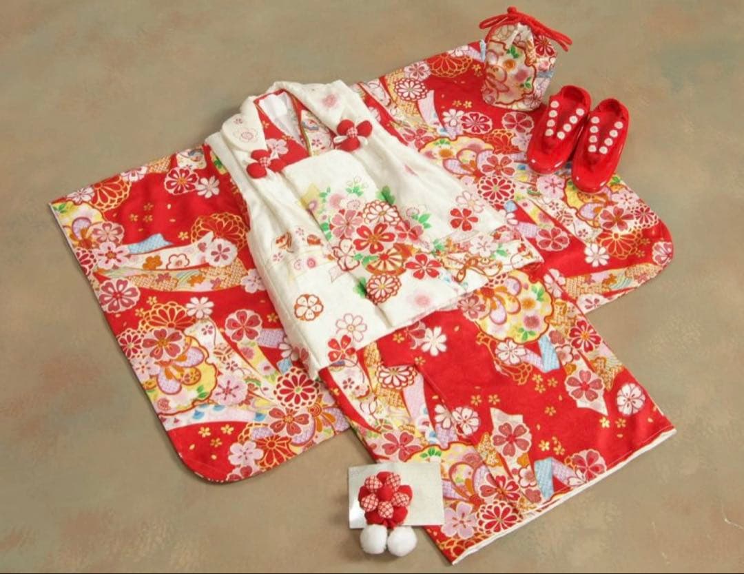 【七五三】正絹被布着物セット　３歳用