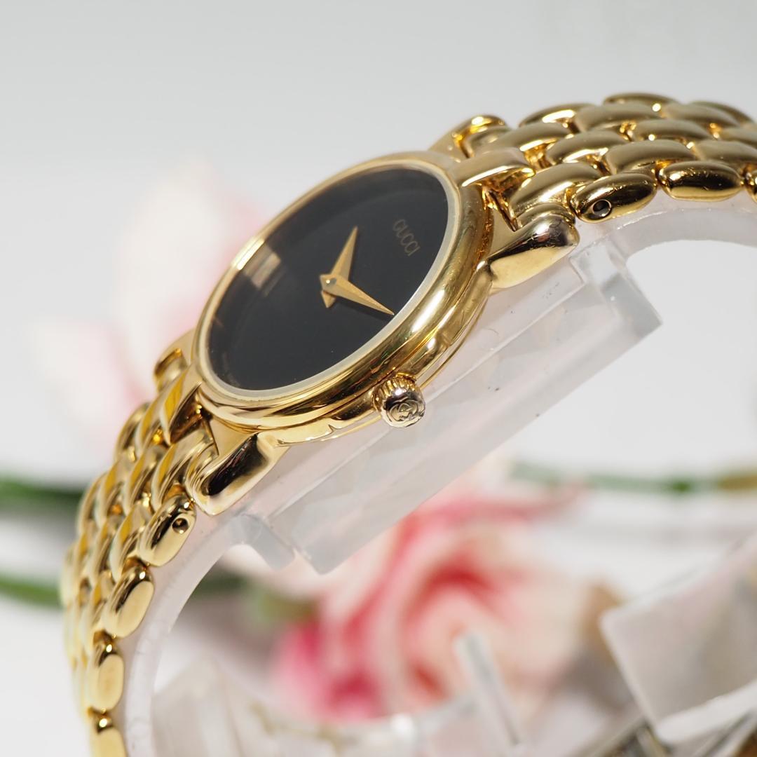 美品 グッチ GUCCI 3400L 黒文字盤 レディース 腕時計 H570