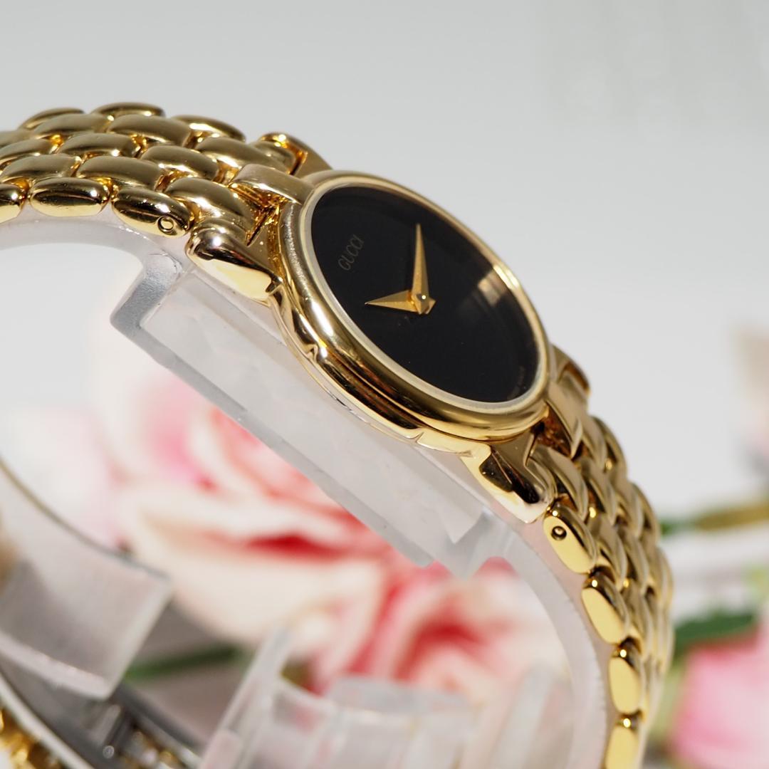 美品 グッチ GUCCI 3400L 黒文字盤 レディース 腕時計 H570