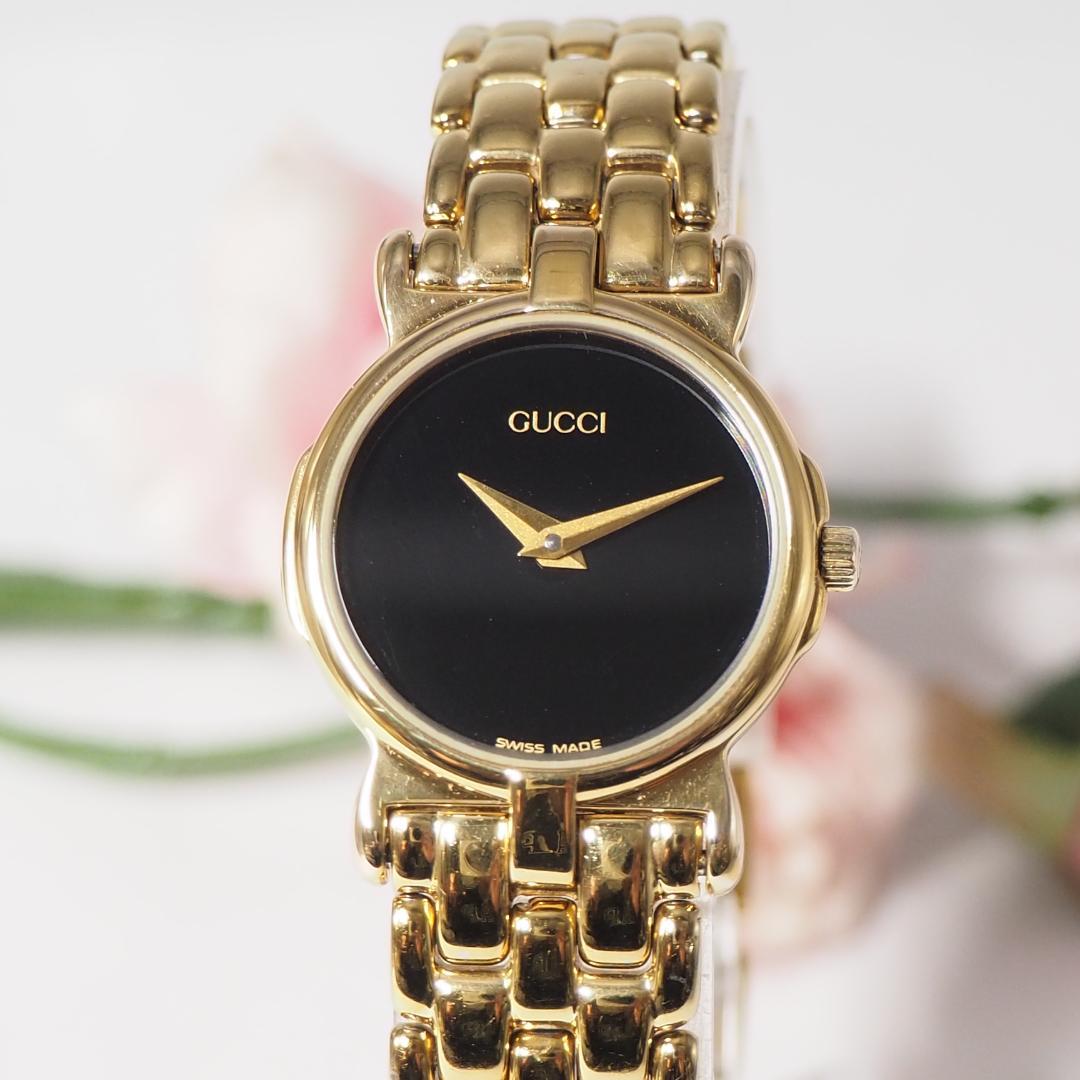 美品 グッチ GUCCI 3400L 黒文字盤 レディース 腕時計 H570