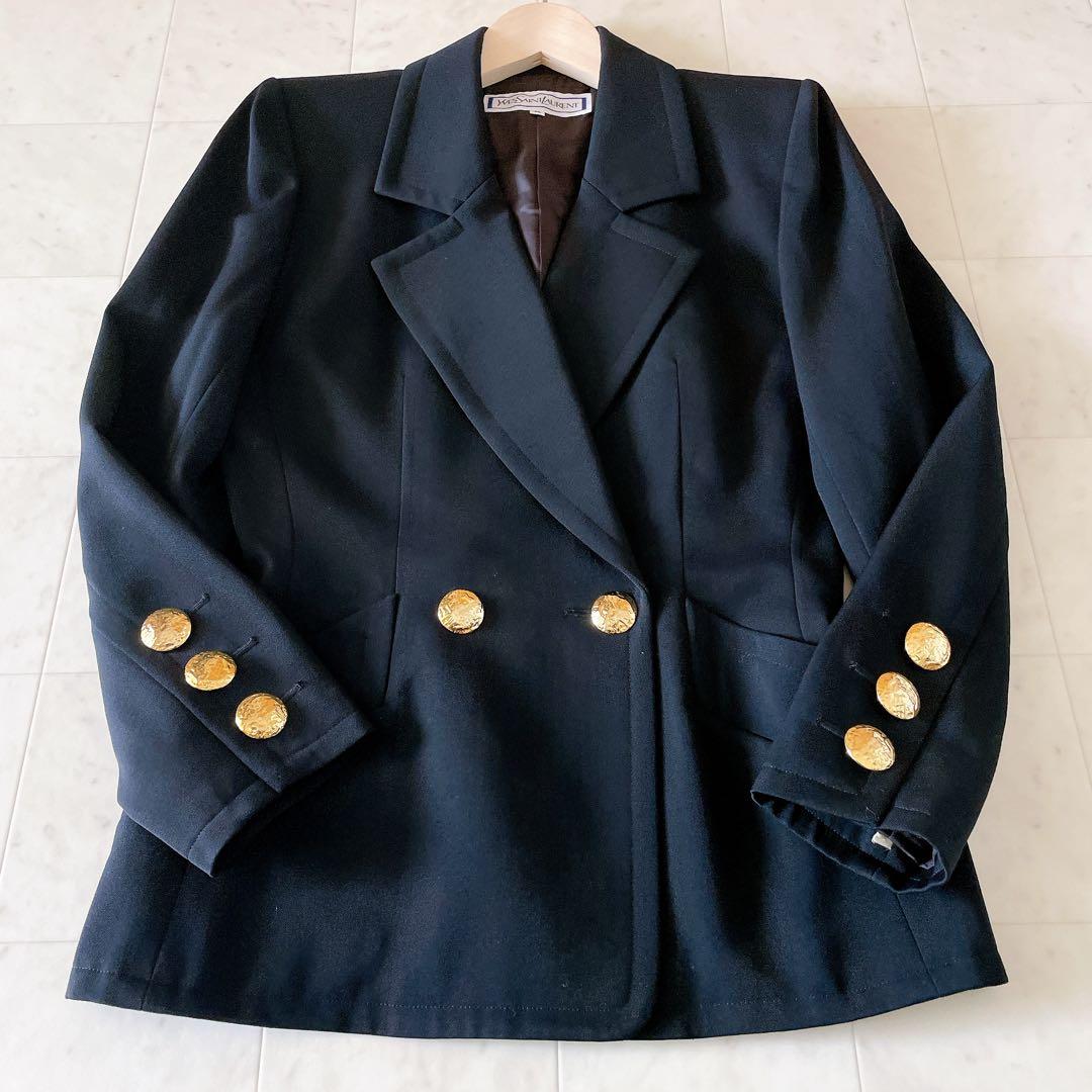 イヴサンローラン ヴィンテージ 黒 金ボタン テーラードジャケット M