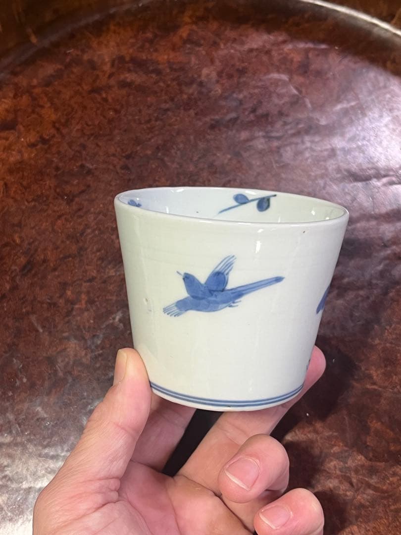 古伊万里　染付　珍品　梅花　兜文　兜梅枝文　蕎麦猪口　江戸後期　岩波