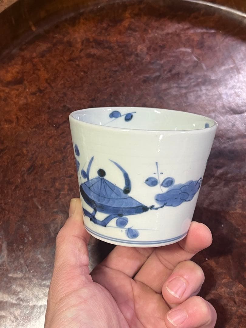 古伊万里　染付　珍品　梅花　兜文　兜梅枝文　蕎麦猪口　江戸後期　岩波