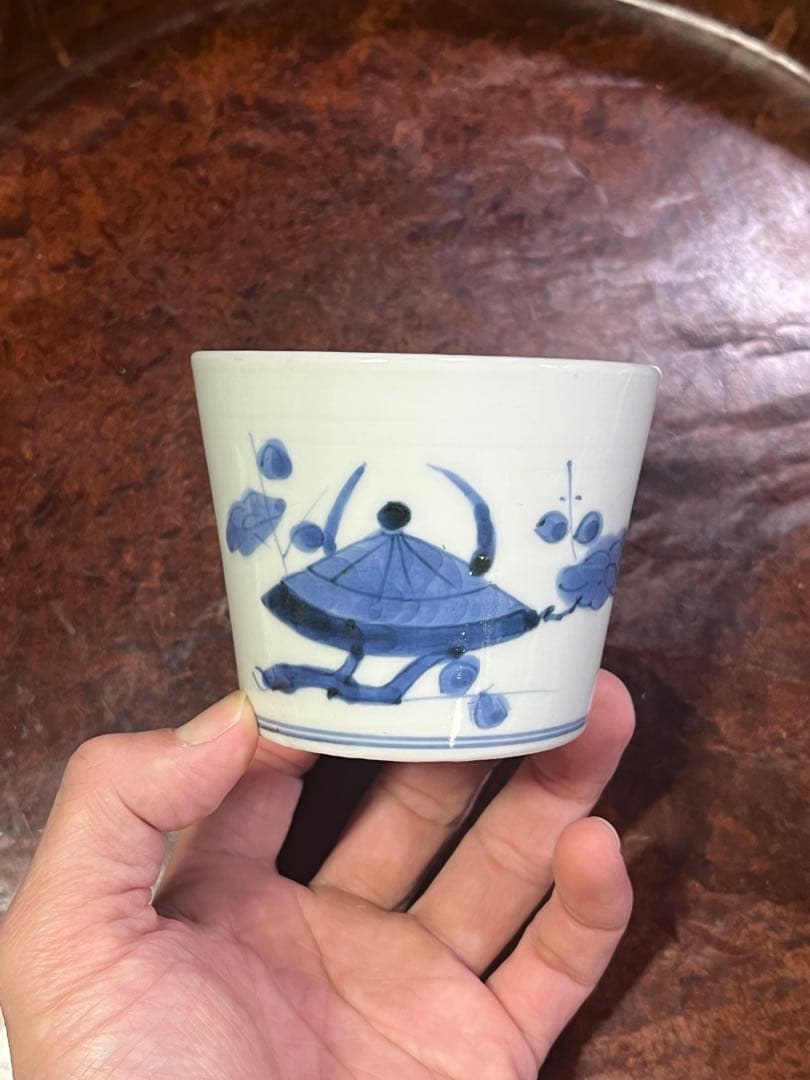 古伊万里　染付　珍品　梅花　兜文　兜梅枝文　蕎麦猪口　江戸後期　岩波