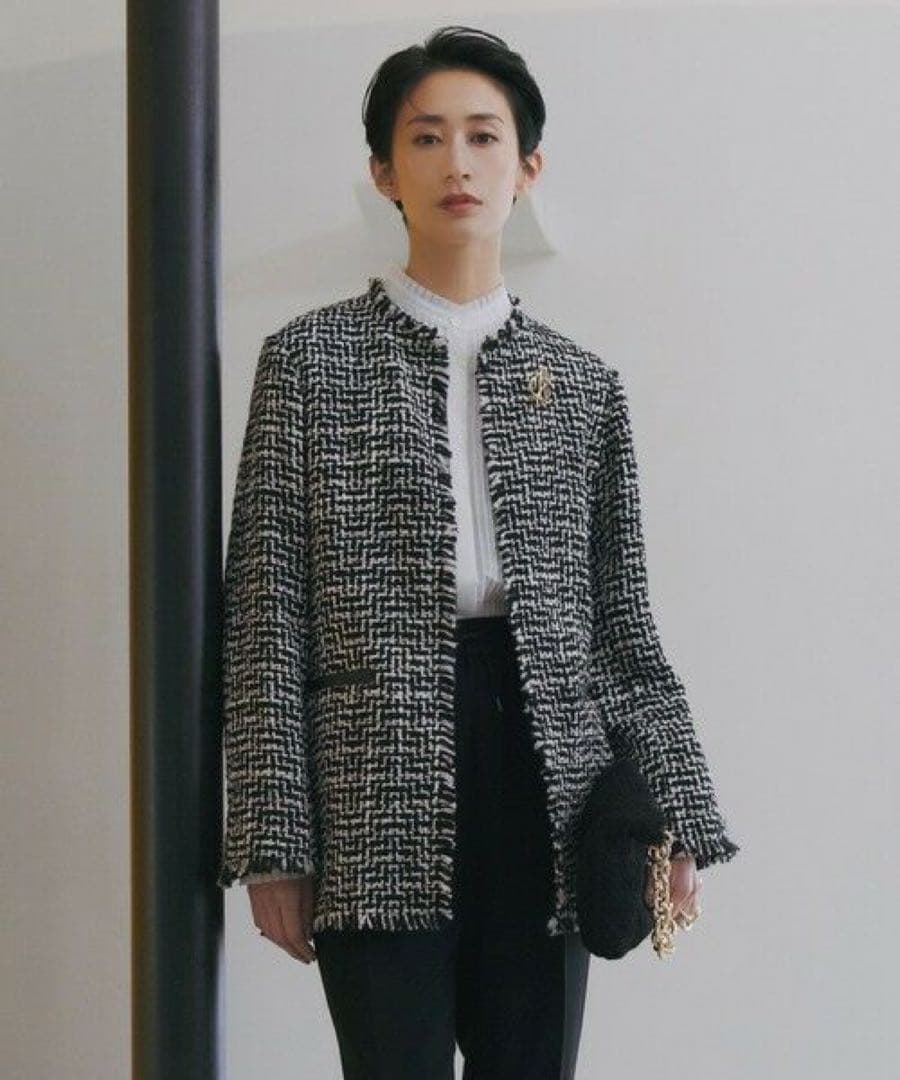 ICB ライトツイード ノーカラージャケット