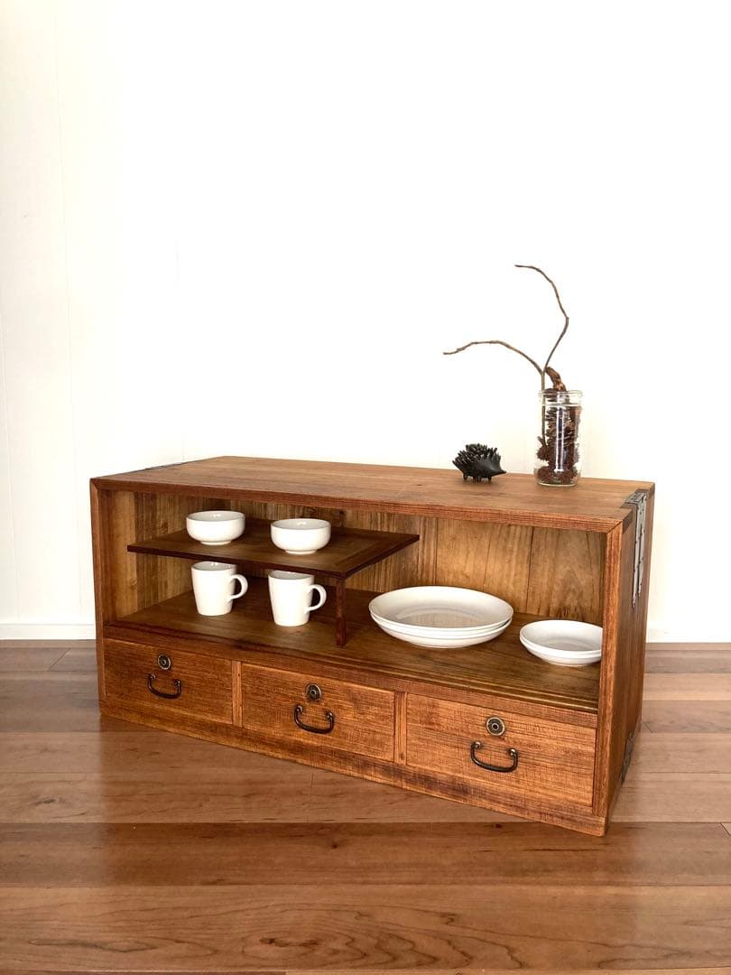 【メンテ済】アンティークの収納棚　ローボード　総桐　小物収納にも便利