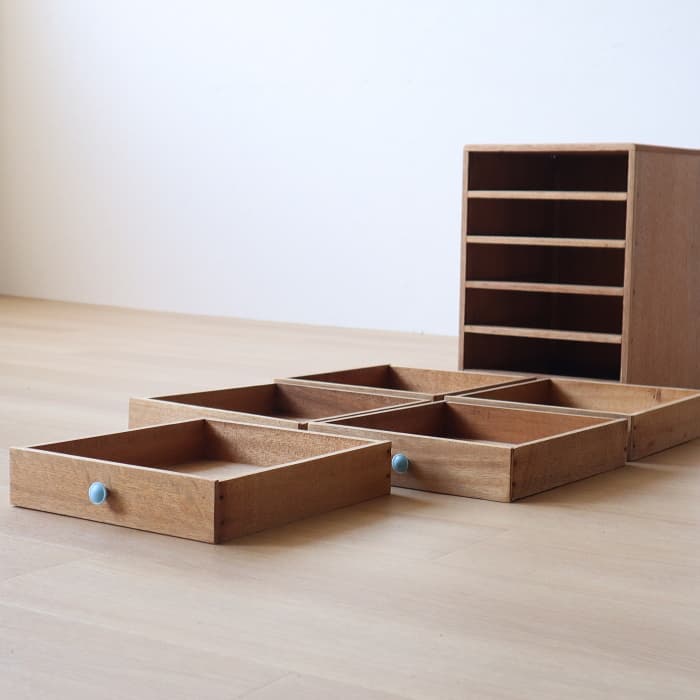 アンティーク 整理箱 タンス 古家具 ラワン 引き出し5杯 無塗装