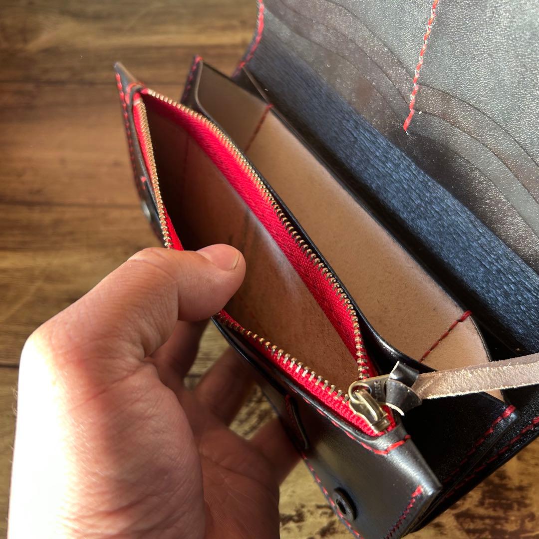 【牛ヌメ革／手染めブラック】ロングウォレット｜重厚感ある長財布｜手縫い