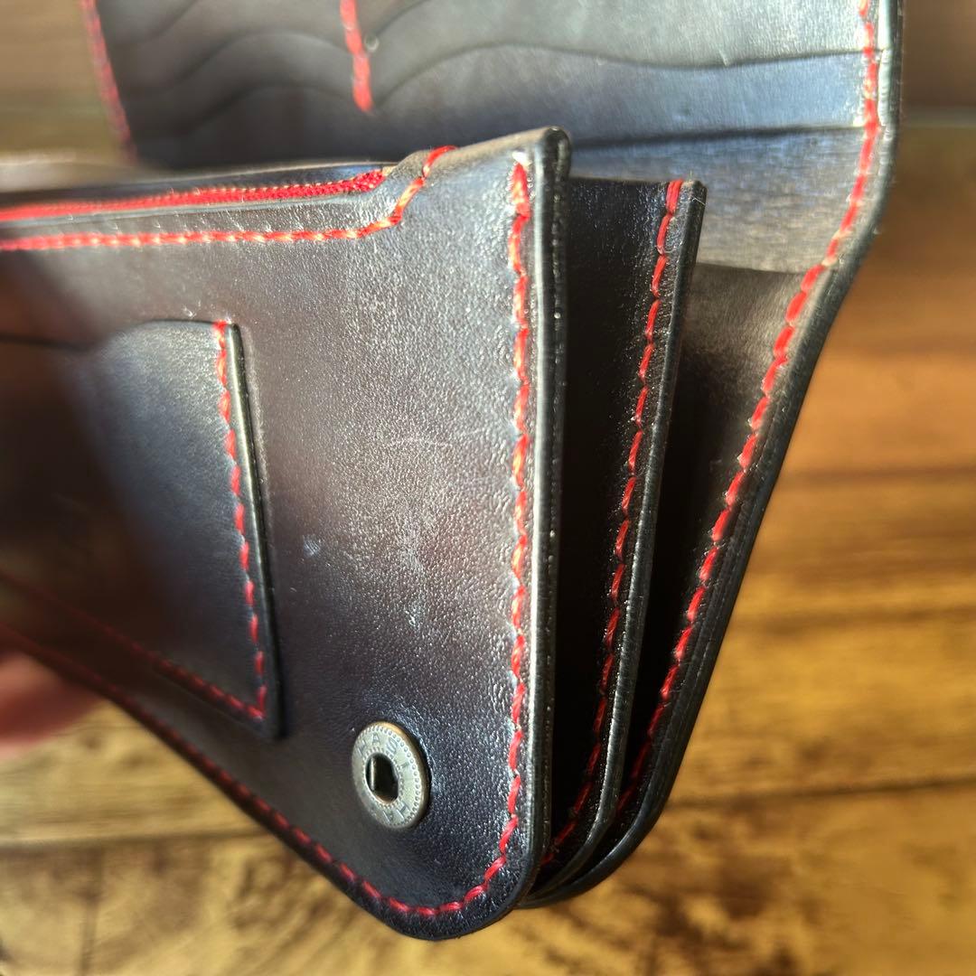 【牛ヌメ革／手染めブラック】ロングウォレット｜重厚感ある長財布｜手縫い