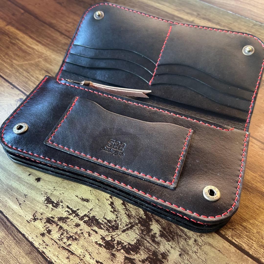 【牛ヌメ革／手染めブラック】ロングウォレット｜重厚感ある長財布｜手縫い
