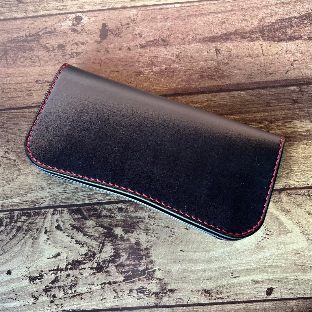 【牛ヌメ革／手染めブラック】ロングウォレット｜重厚感ある長財布｜手縫い