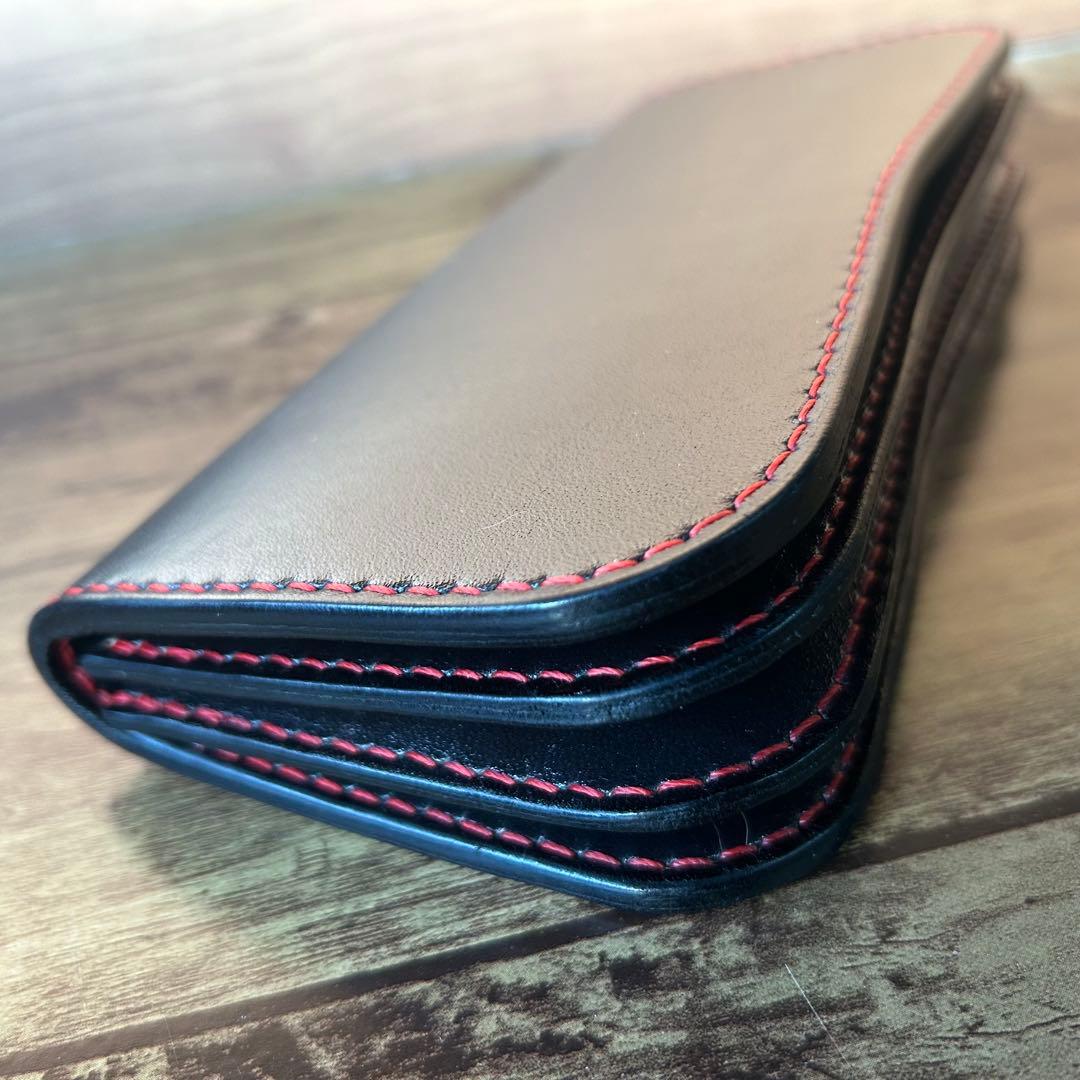 【牛ヌメ革／手染めブラック】ロングウォレット｜重厚感ある長財布｜手縫い