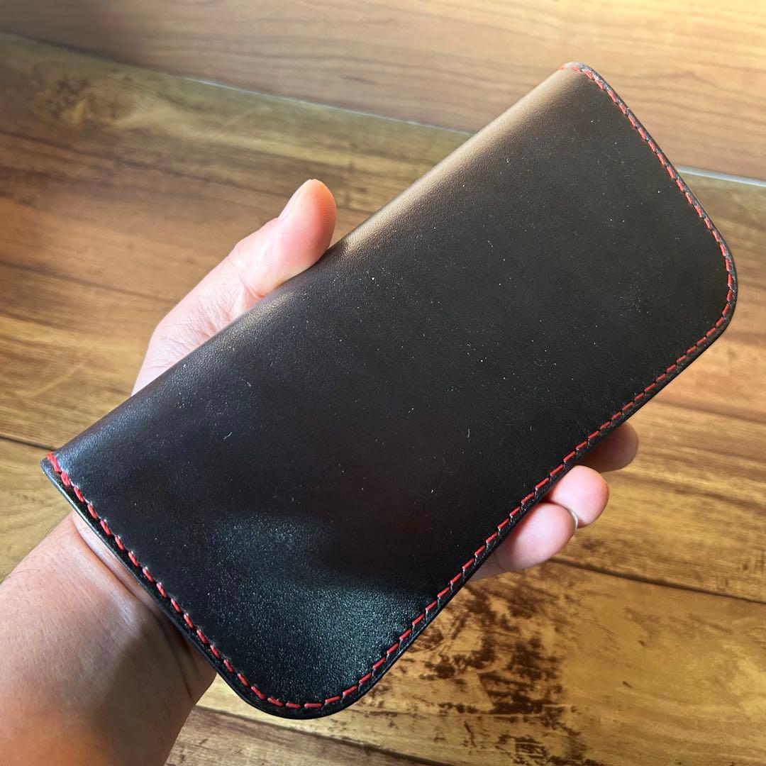 【牛ヌメ革／手染めブラック】ロングウォレット｜重厚感ある長財布｜手縫い