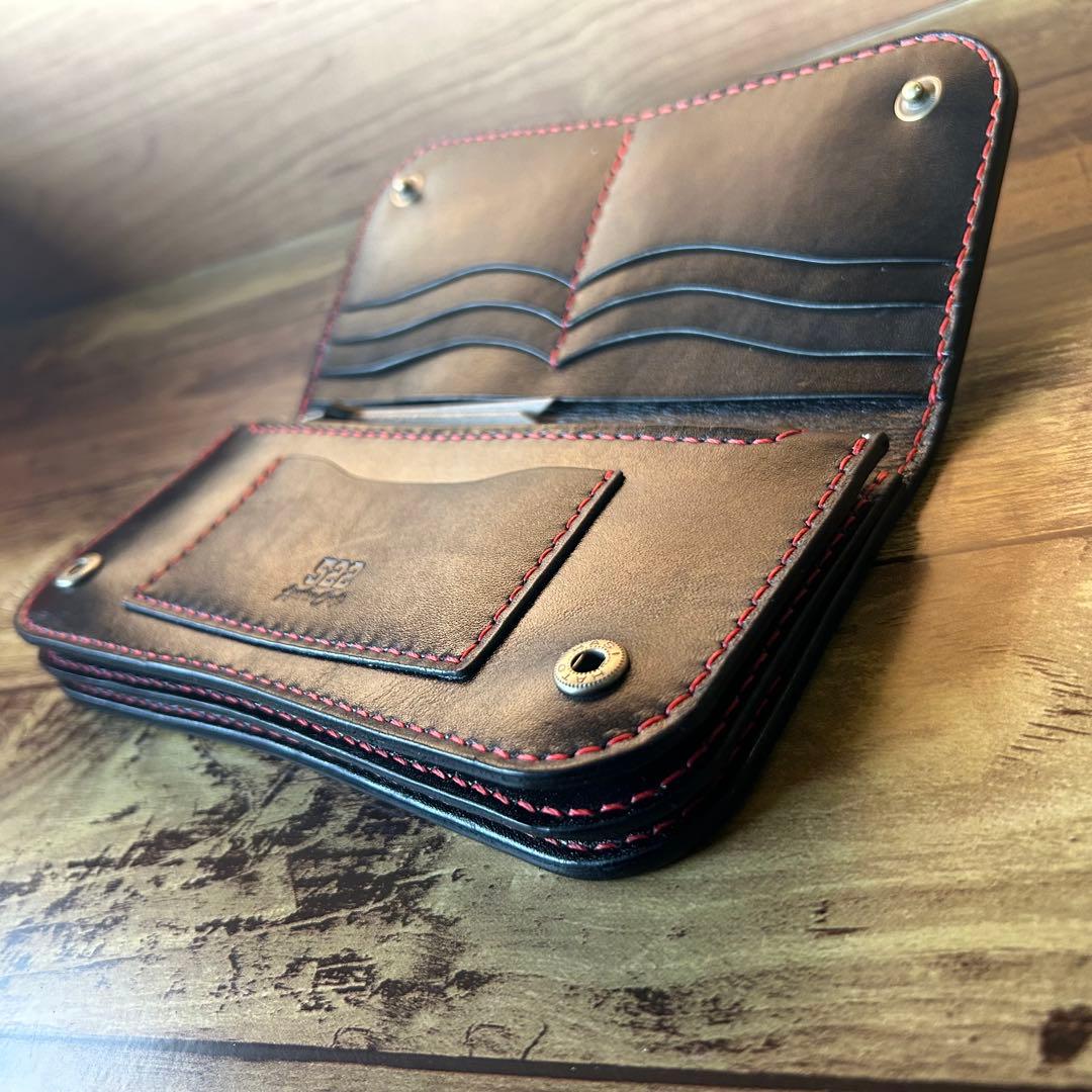 【牛ヌメ革／手染めブラック】ロングウォレット｜重厚感ある長財布｜手縫い