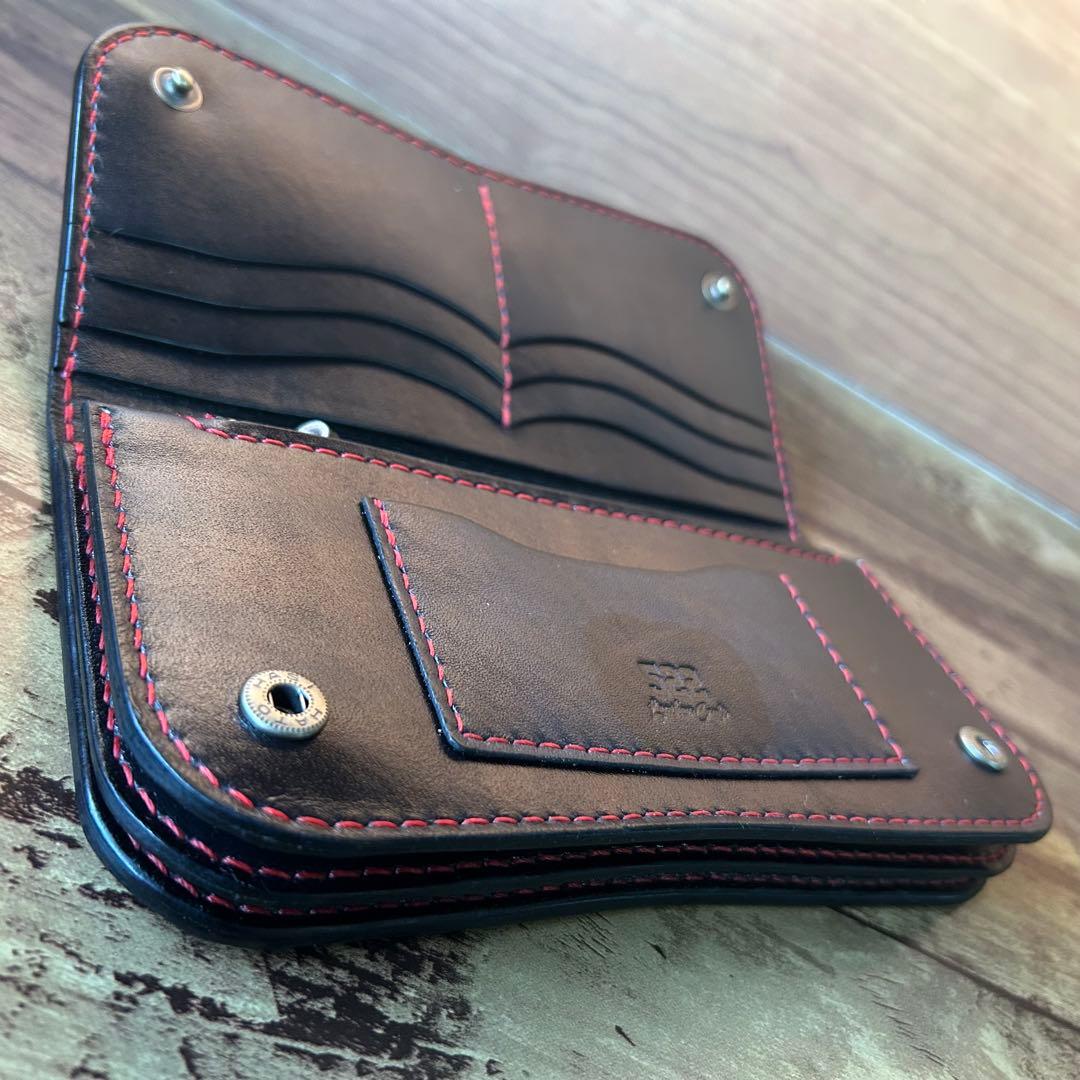 【牛ヌメ革／手染めブラック】ロングウォレット｜重厚感ある長財布｜手縫い