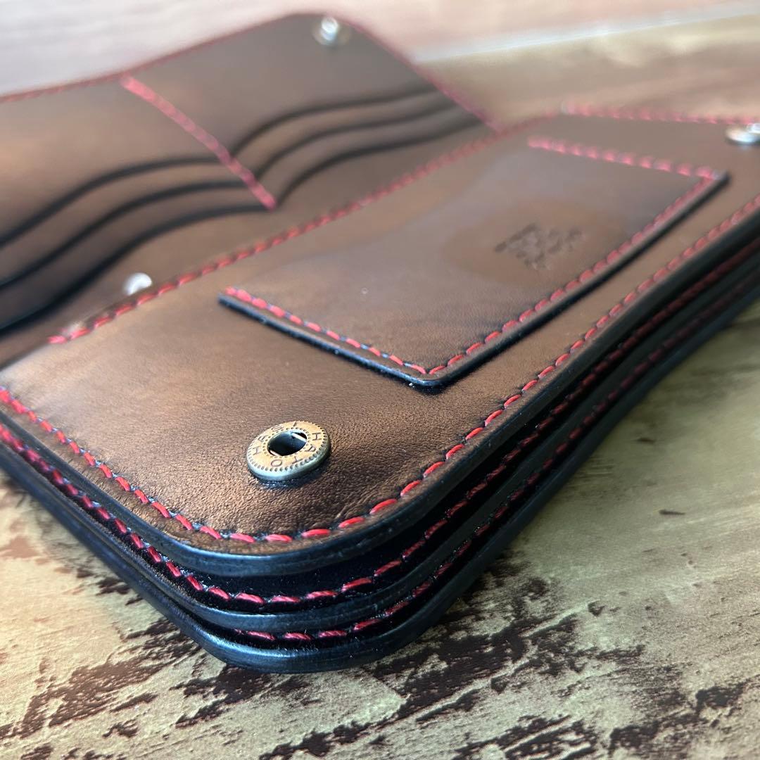 【牛ヌメ革／手染めブラック】ロングウォレット｜重厚感ある長財布｜手縫い