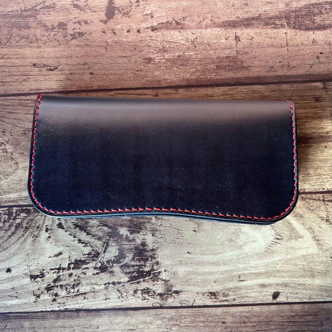 【牛ヌメ革／手染めブラック】ロングウォレット｜重厚感ある長財布｜手縫い